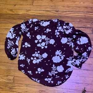 Primark Women's Blouse - Deep Purple and White Floral
